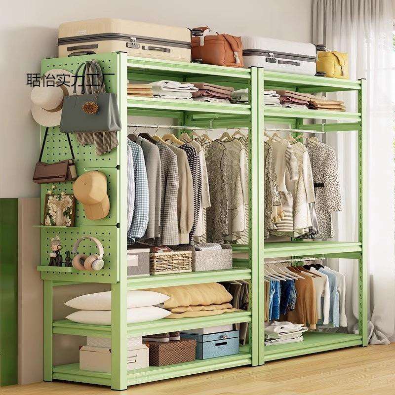 家用彩色衣帽架货架衣柜出租房衣物收纳架经济型衣橱角钢衣架轻奢