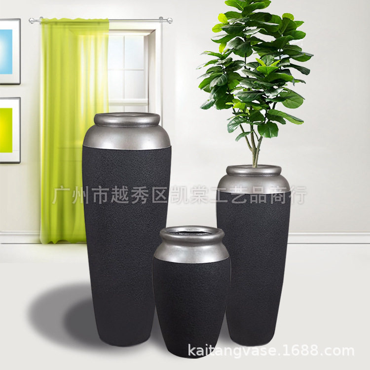 欧式玻璃钢喷砂客厅落地大花瓶 会议室餐厅酒店前台景观摆件批发