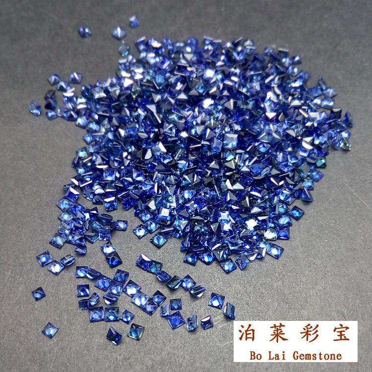 泊莱彩宝天然蓝宝石裸石戒面方形2-2.5mm，品质干净，小蓝宝