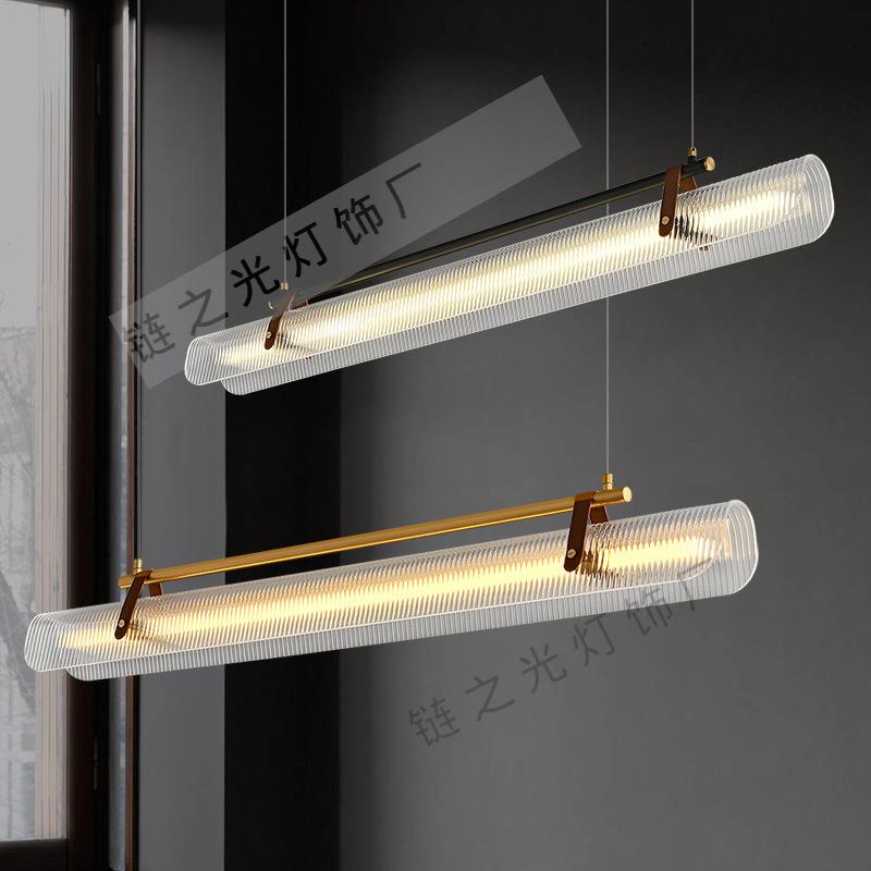 新款皮革餐厅长条吊灯设计师简约展厅吧台书房创意直播间连锁餐灯