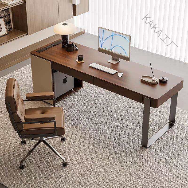 LCP1轻奢高级实木公桌现代极简家用设计师马鞍皮写字台桌