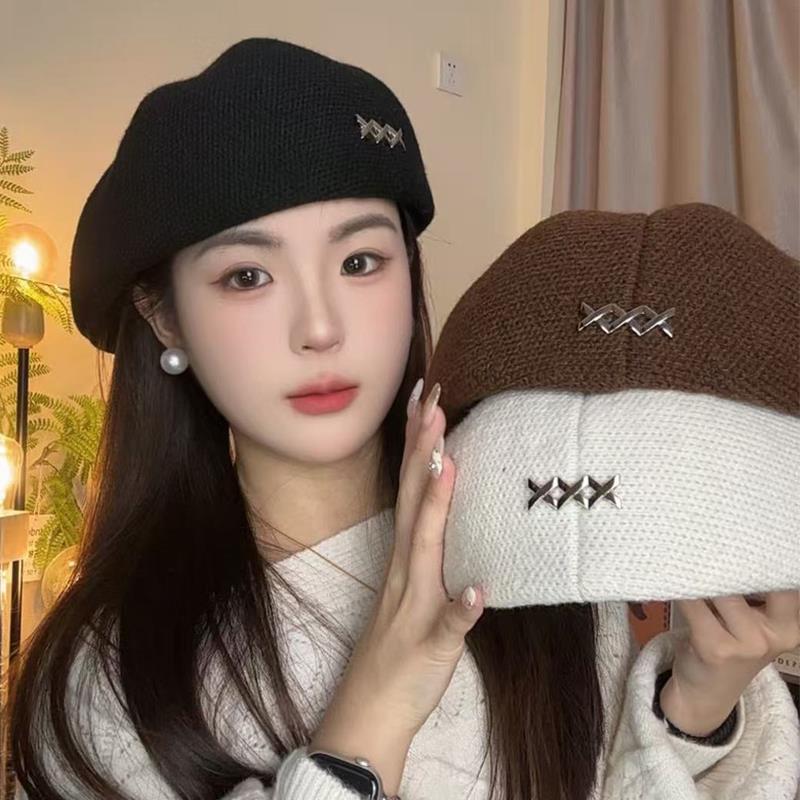 黑色毛呢贝雷帽子女冬季韩系百搭显脸小反戴前进帽保暖气质画家帽