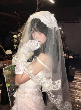 法式洛丽塔Lolita白色蕾丝头纱女新娘优雅高级感万圣节cos头饰