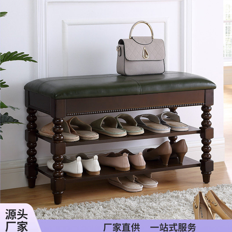 实木入户换鞋凳带鞋架一体