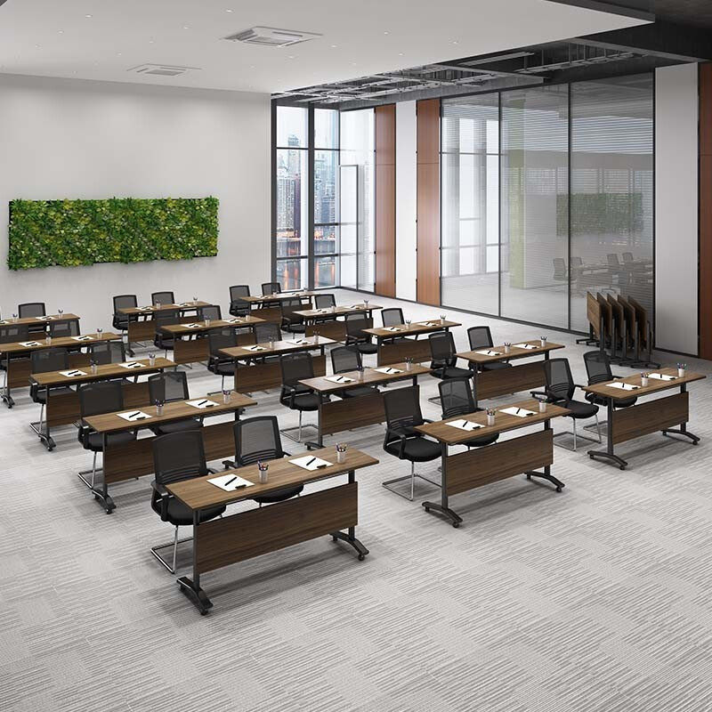 折叠培训组合长条形桌 拼接翻板双人移动双层会议桌