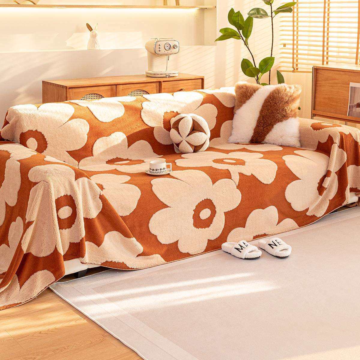 北欧简约高级感四季通用沙发盖布雪尼尔防猫抓沙发巾沙发套沙发毯