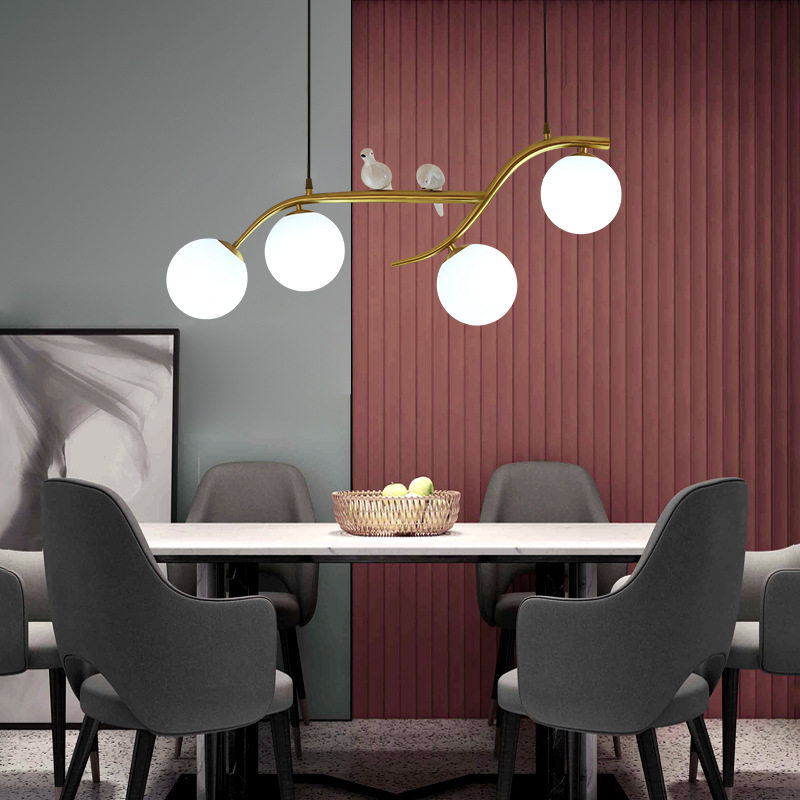 餐厅灯吊灯 北欧现代简约led长条灯全铜个性小鸟创意吧台餐桌灯具