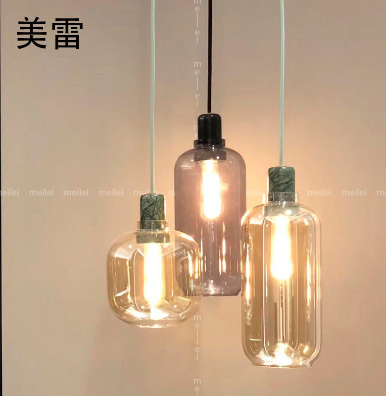 丹麦灯餐厅卡座吧台北欧创意个性复古大理石灯金绿色玻璃单头吊灯