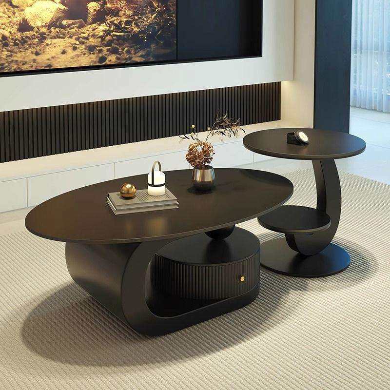 新款意式椭圆形岩板茶几现代简约客厅家用轻奢高级小户型网红组合