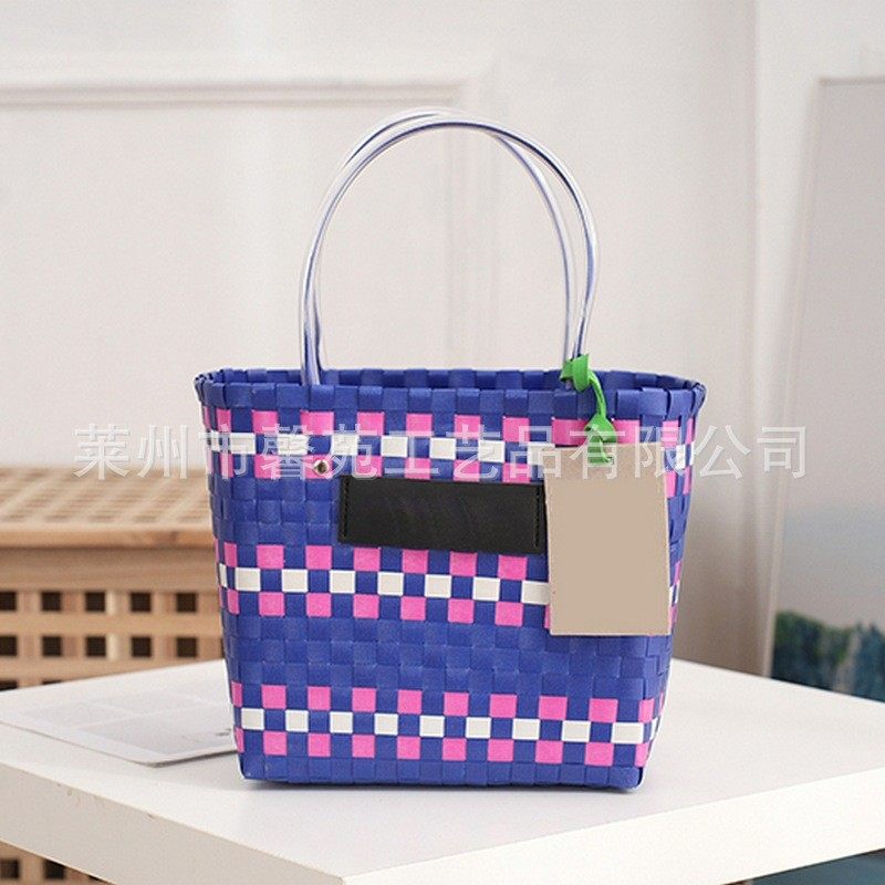菜篮子包格纹撞色塑编包手工编织手提包现货多花色草编包沐浴篮,收纳整理,购物篮,淘宝优惠券,粉丝福利购,淘宝优惠卷