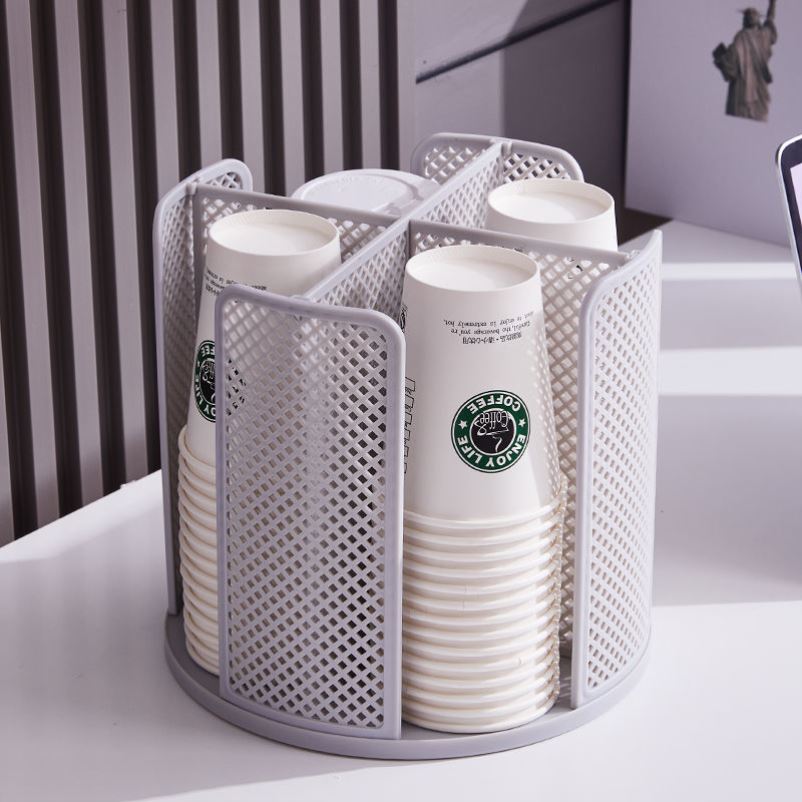 桌面旋转分格纸杯架 奶茶咖啡店一次性杯收纳架 饮品店纸杯取杯器