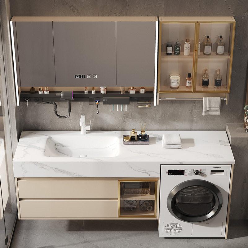 阳台洗衣机岩板热弯一体盆浴室柜组合可丽耐无缝洗漱台卫生间洗手