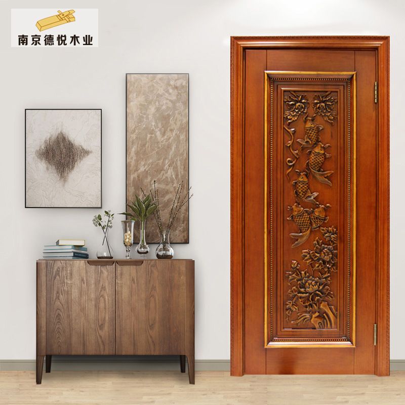 中式古典雕花纯实木原木门可订厂家 橡木门 客厅木门 烤漆门