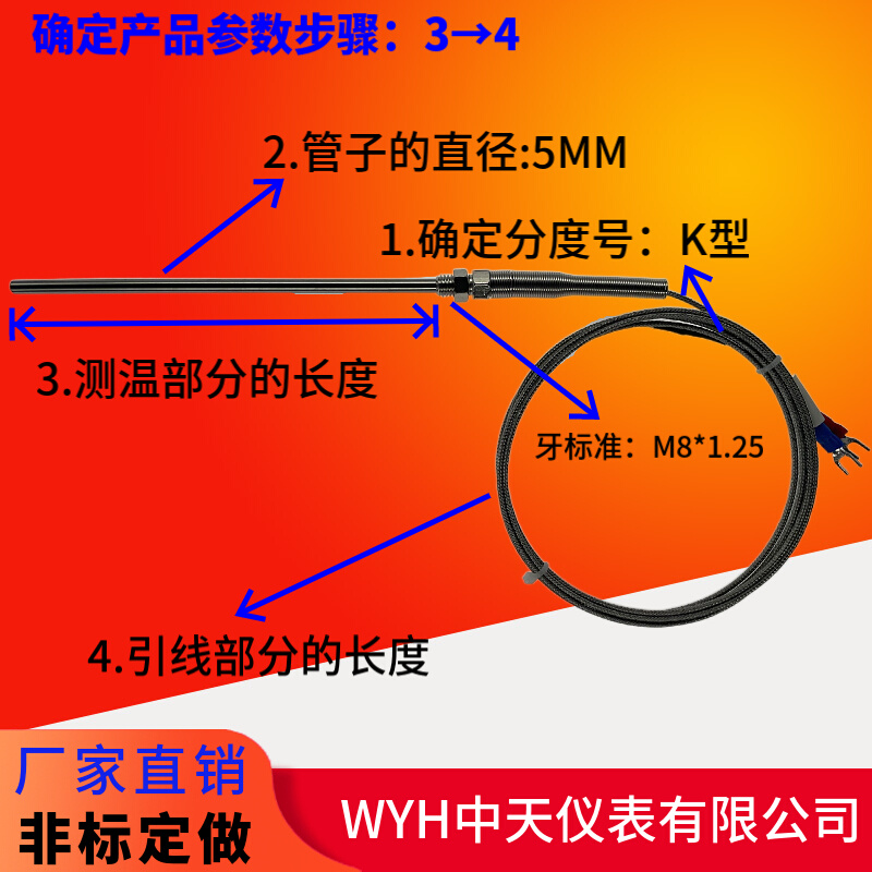 WYH中天仪表WRNX-10防进口探头热电偶带弹簧探头热电偶探头偶优质