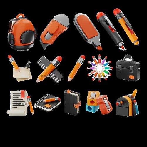 blender卡通文具笔铅笔书包笔记本c4d模型3D素材fbx obj png图片