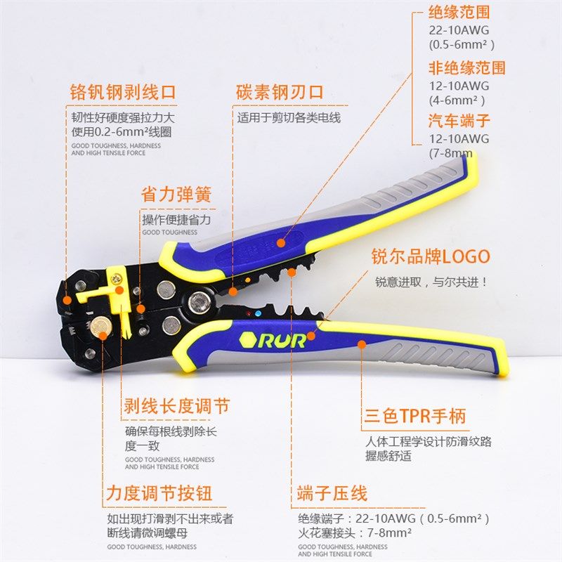 锐尔多功能自动剥线钳子鸭嘴剥皮钳电工拨线扒皮工具排线钳剥线器,纺织面料/辅料/配套,其他纺织机械,淘宝优惠券,粉丝福利购,淘宝优惠卷