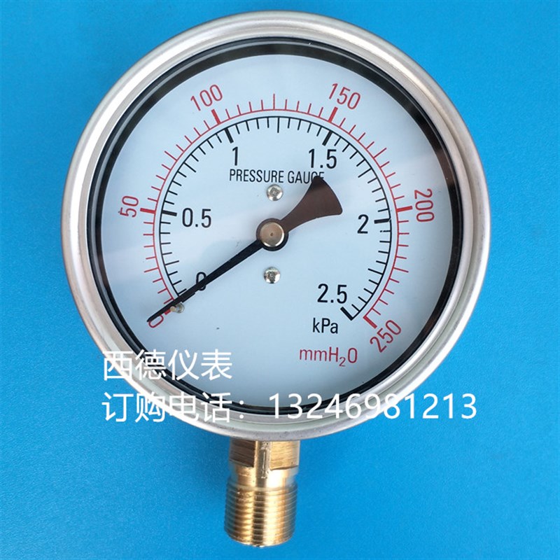 100MM立式0~2.5KPA膜盒压力表  膜盒微压表 风压表 气压表