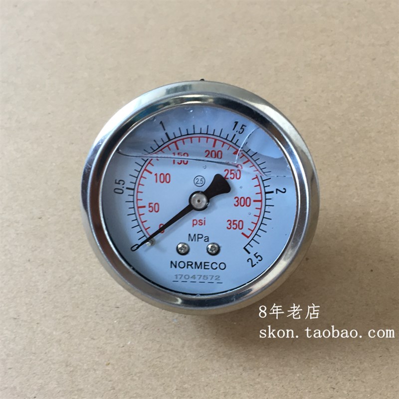 YN60Z耐震压力表0-2.5MPA表盘60mm轴向350PSI气压表接口M14*1.5牙