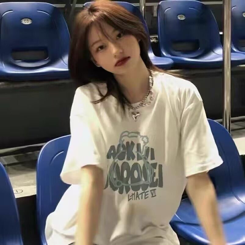 2026新款白色短袖t恤女夏装韩版宽松百搭ins学生卡通百搭上衣服