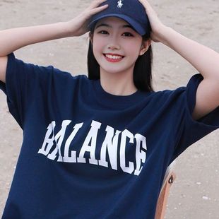 t恤百搭上衣 短袖 t恤女2025新款 潮牌日系简约字母夏季 复古情侣半袖