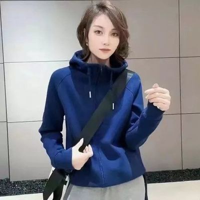加绒加厚连帽卫衣外套女秋冬季外穿2025新款纯色开衫长袖上衣女装