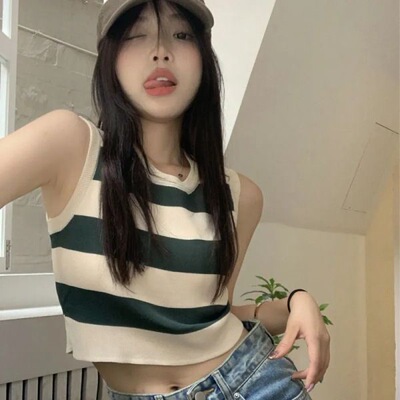 设计感小众条纹上衣背心吊带女夏季辣妹修身外穿内搭短款无袖上衣