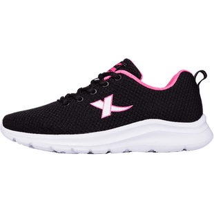 特步女鞋春季薄款网面透气轻便减震软底运动鞋女士网鞋黑色跑步鞋