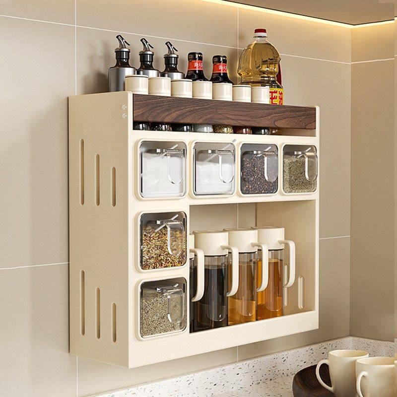 胡桃木厨房置物架奶油风壁挂式免打孔调味料调料品多功能收纳架子,厨房/烹饪用具,抹布架/厨房清洁收纳架,淘宝优惠券,粉丝福利购,淘宝优惠卷
