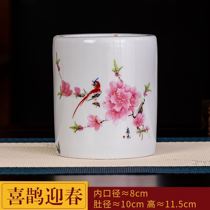 清新荷叶手工陶瓷小笔筒景德镇办公室桌面摆设礼品创意装饰品