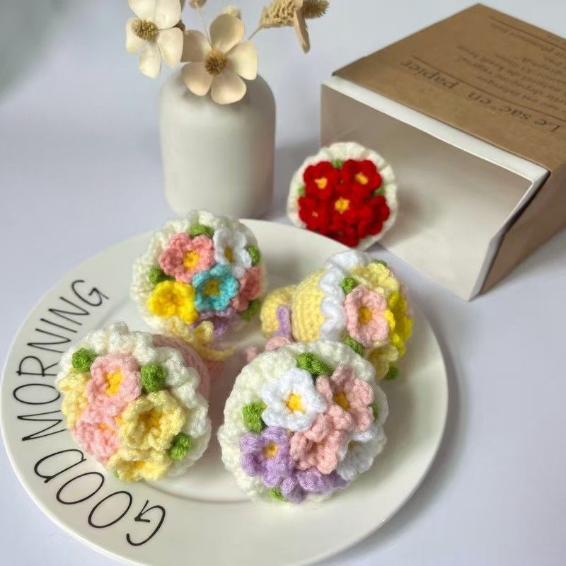精致针织芙蓉小花束成品挂件女生汽车钥匙包包送礼装饰链条
