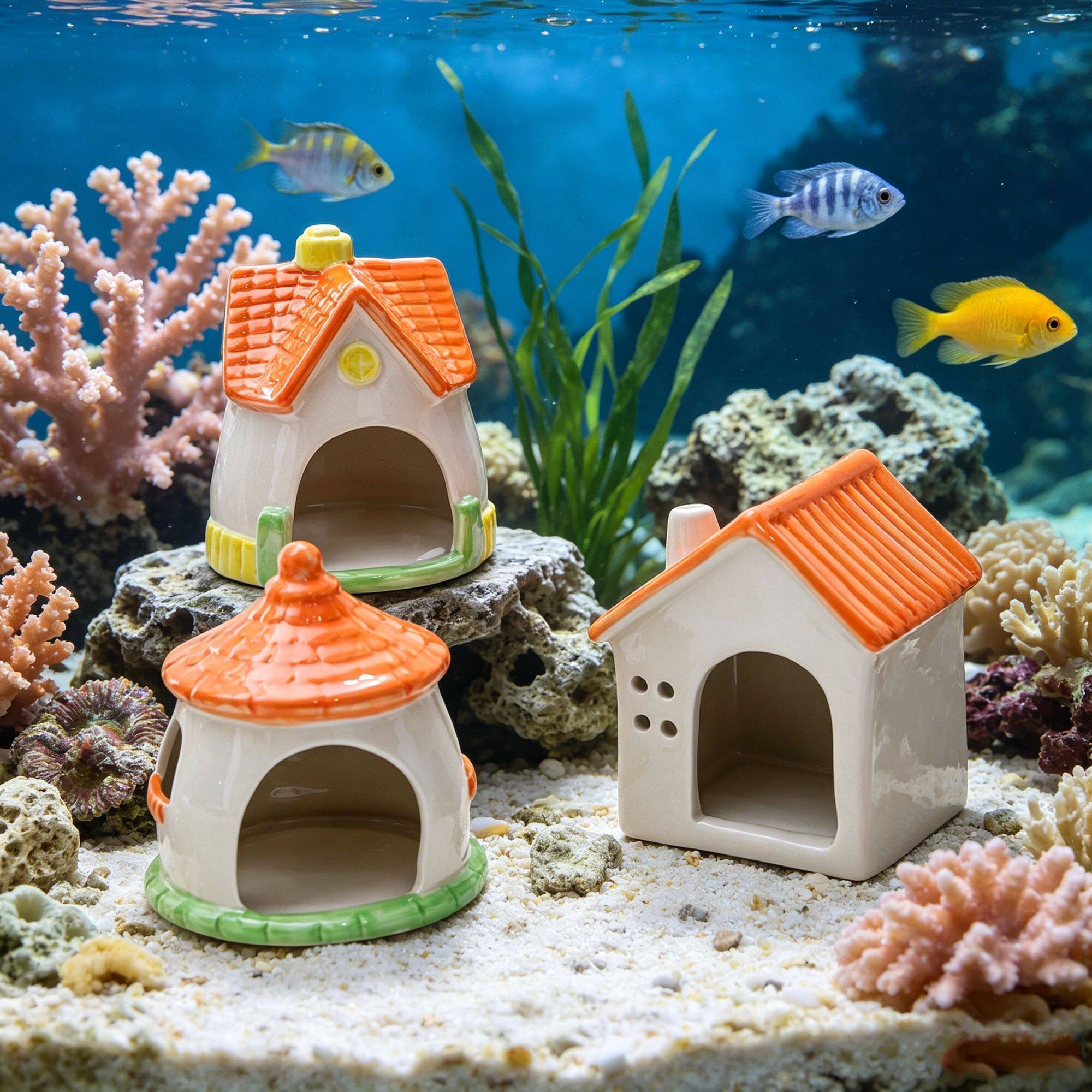 水族箱造景摆件鱼缸躲避屋陶瓷繁殖罐鱼虾慈鲷迷你鹦鹉鱼躲避洞