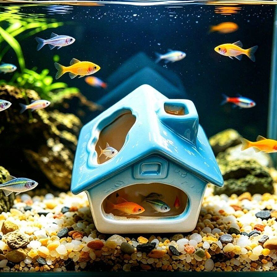 小鱼房子摆件鱼虾繁殖躲藏屋水族箱装饰鱼缸造景陶瓷躲避屋