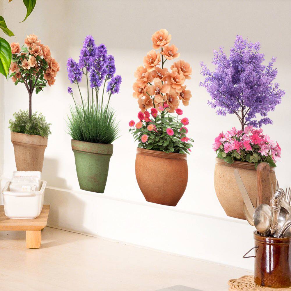 客厅餐厅厨房新款仿真鲜花花盆墙贴画背景墙面装饰贴纸