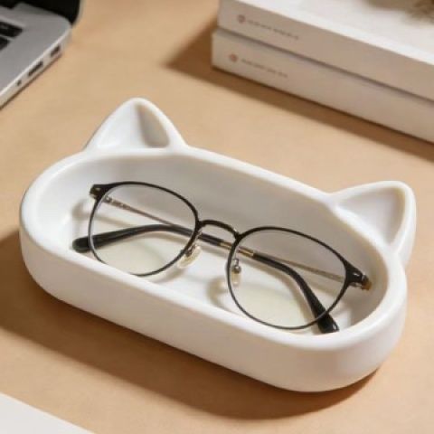 简约塑料猫咪造型眼镜收纳托盘高颜值小众便携眼镜收纳盒子