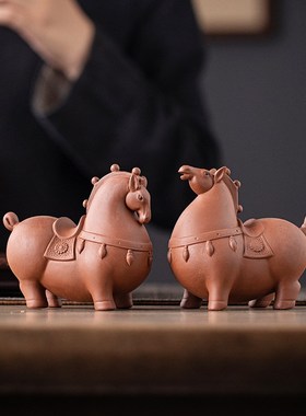 马到成功招财紫砂唐马p茶宠摆件精品可养生肖马茶玩茶桌茶盘装饰