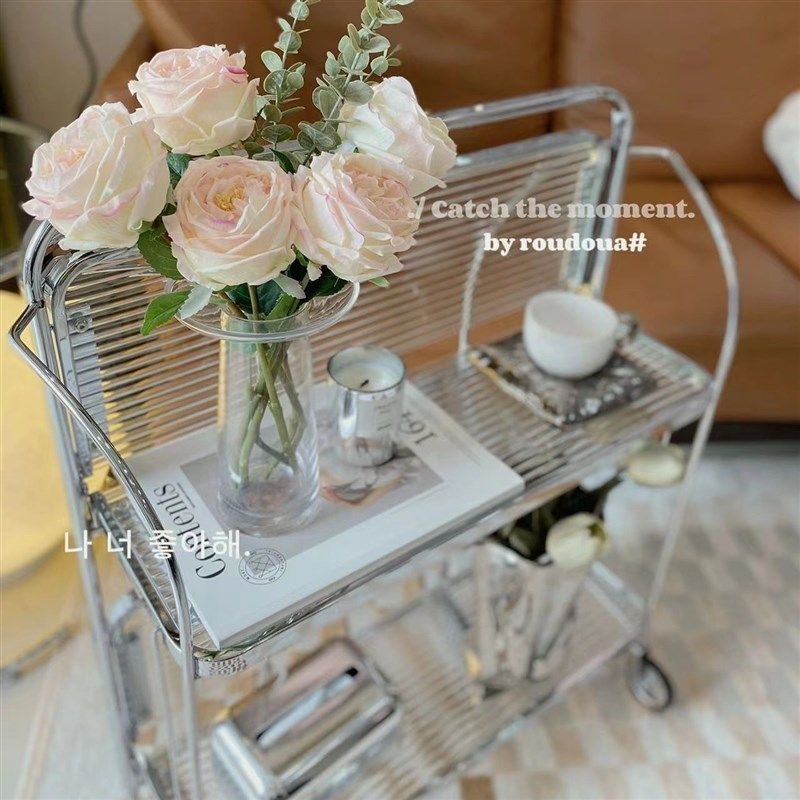 T4kzi德国玻璃l小推车可折叠移动ins风花架餐车网红透明玻璃置物,收纳整理,家用收纳手推车,淘宝优惠券,粉丝福利购,淘宝优惠卷