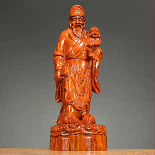 花梨木雕福禄寿三星摆件实木雕刻家居装饰乔迁新居工艺Z品贺寿送