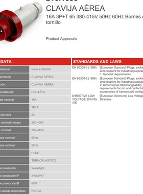 SCAME司坎拓普216.1636四芯16AIP6D7工业插头 316.1646 3P+E连接