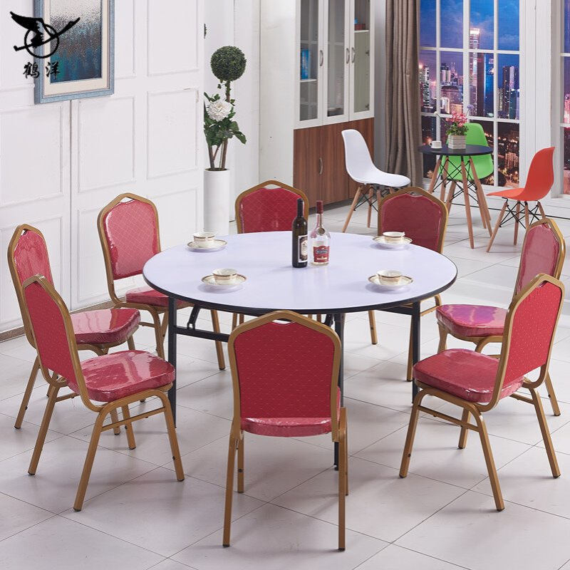 酒店折叠大圆桌饭店包厢10人餐桌简易家用吃饭桌子宴会酒席圆桌