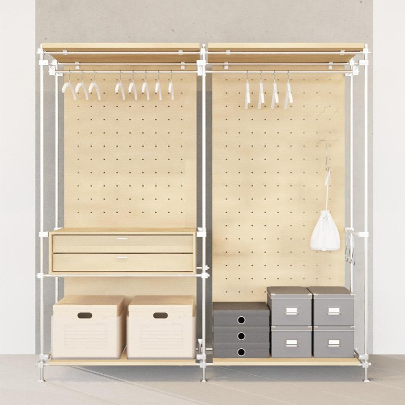 日式落地桦木衣帽架卧室开放衣柜光轴衣物架玄关收纳不锈钢挂衣架