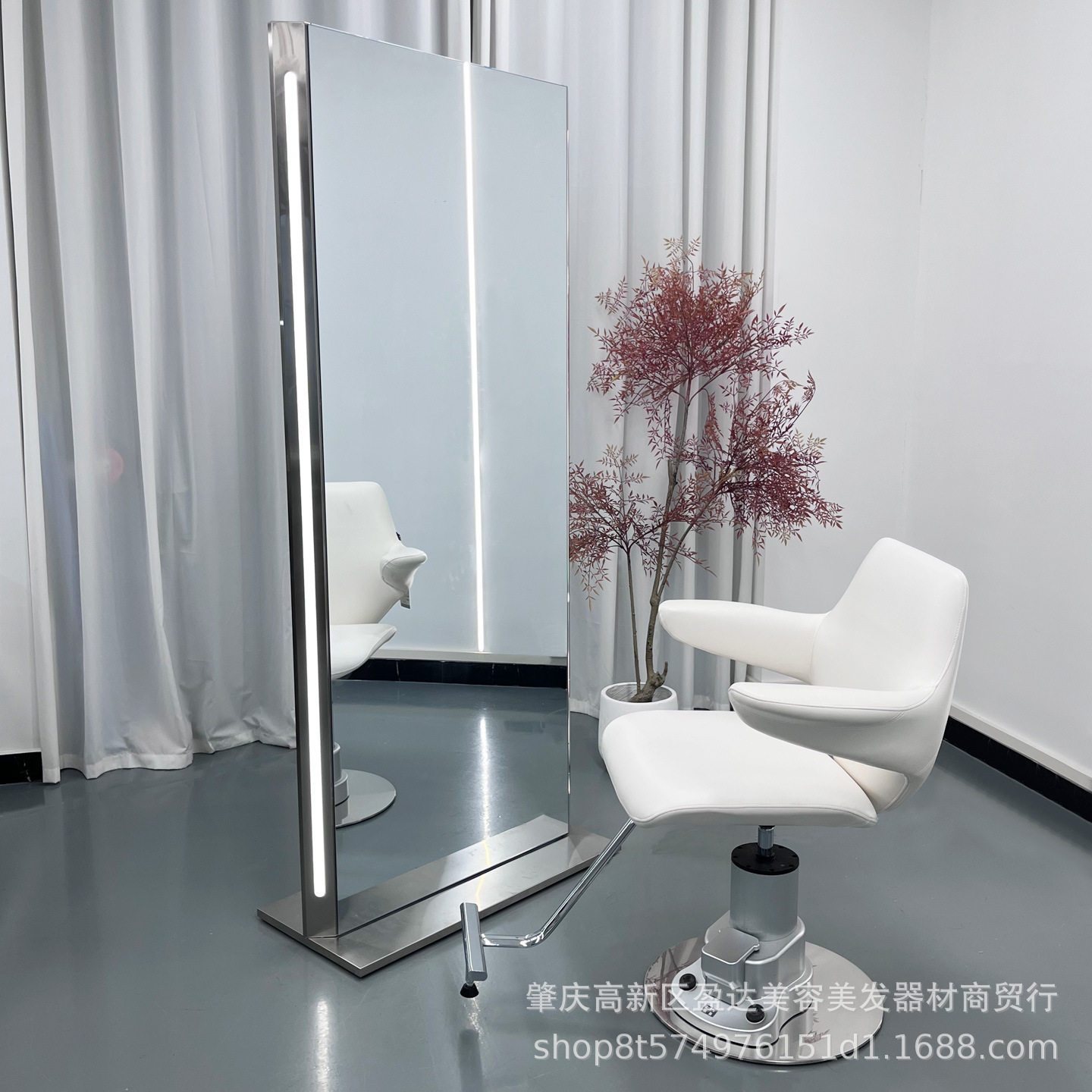 发廊专用双面带灯落地镜台不锈钢理发店剪发镜化妆镜子单面挂墙镜