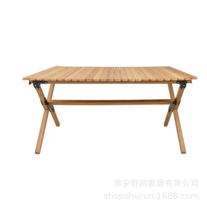 现代露营蛋卷桌套装原木色可携带折叠桌自驾游省空间烧烤小餐桌