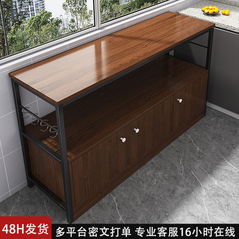 厨房置物架落地靠墙一体收纳柜多功能微波炉收纳架切菜桌边柜储物