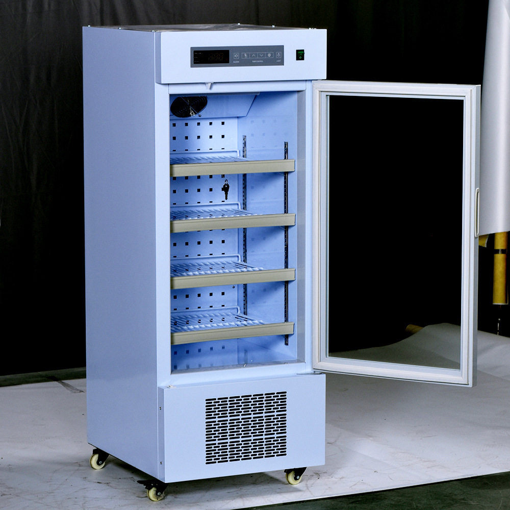 工厂热销款160L小容量2-8℃立式玻璃门便携式小型药品冷藏箱