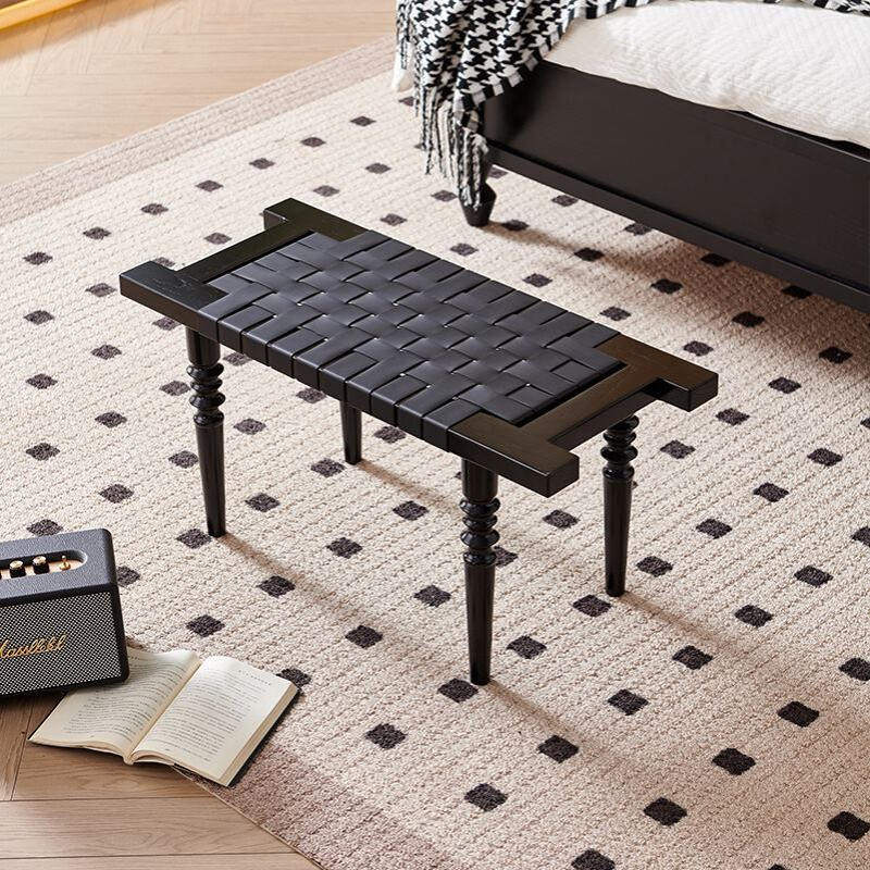 北欧实木长凳现代简约白蜡木马鞍皮座面凳酒店民宿卧室单人床尾凳