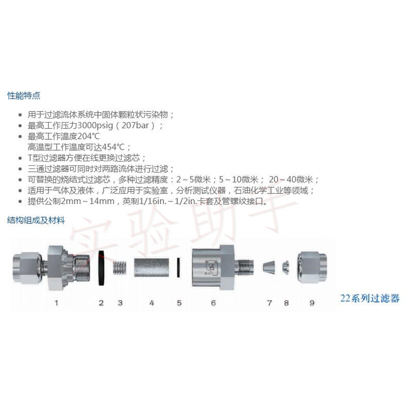 316熊川过滤器 直通过滤器 3mm 6 8 1/4英寸不锈钢 卡套接头公制