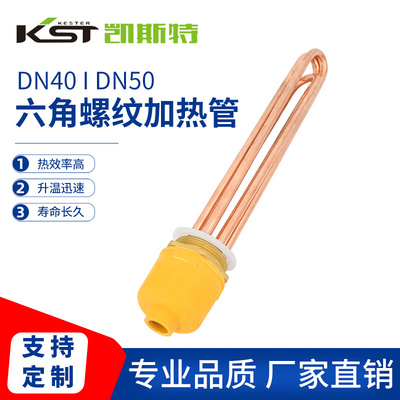 六角铜头加热管DN40DN50电热管紫铜一寸半两寸螺纹电热棒220V380V