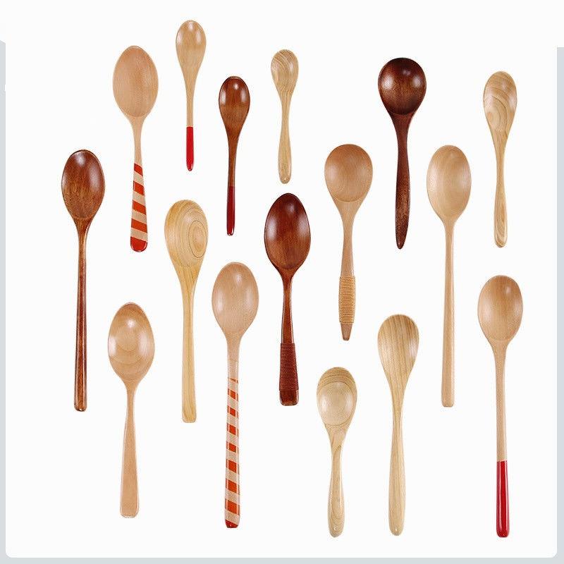 日式全木勺荷木超长圆柄长勺木质餐具家用蜂蜜勺粥勺大号搅拌勺子