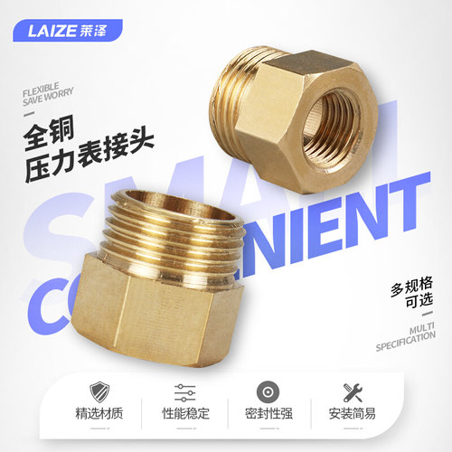 莱泽压力表转换铜接头补芯接头变径内外丝 M20*1.5转4分 M14转2分