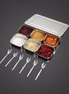 食品级不锈钢调料盒日式味盒6格8格调料盒套装留样盒佐料带盖料缸